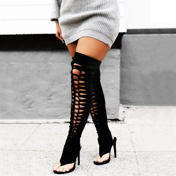 NEW๐ฅ Thong Over Knee Thigh High Cut-Out Heel Boot - Picture 2 of 5